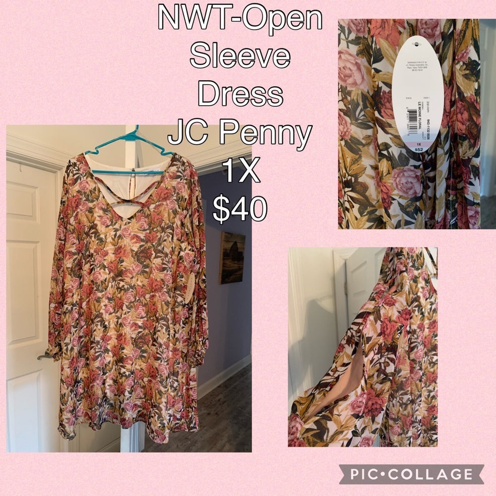 NWT 1X Dress Floral Beauty with open sleeve concept